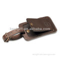 brown leather button closure luggage tag with insert